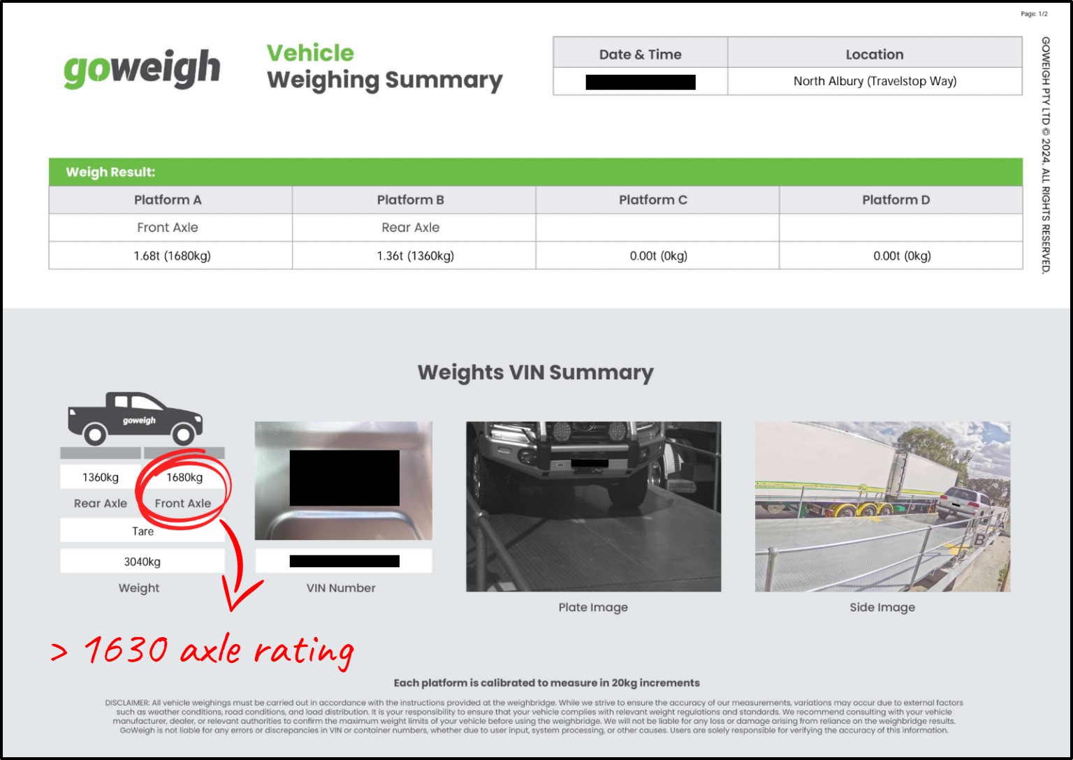 Toyota 200 Series Landcruiser Weighbridge Example Overweight Front Axle